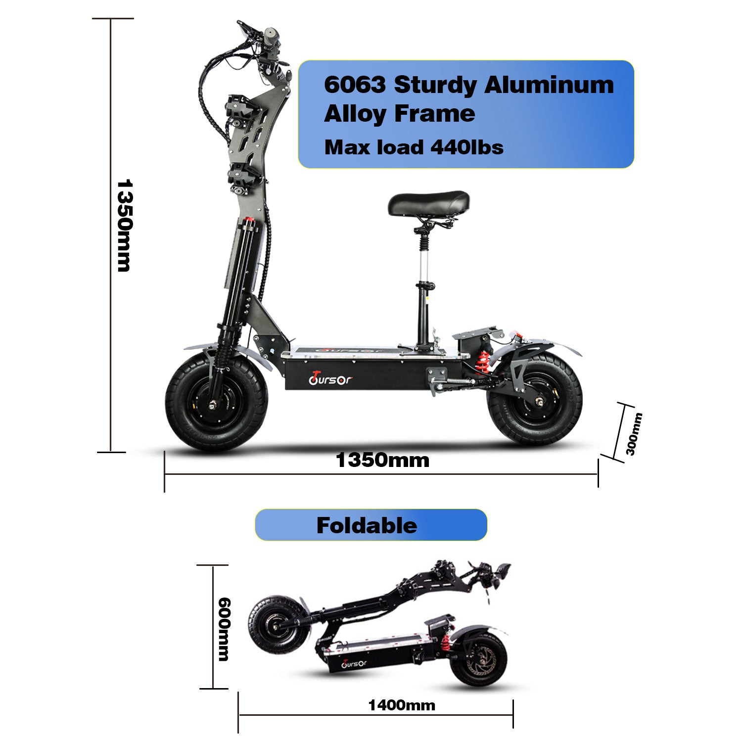 Toursor Electric Scooter for Adults with Foldable Seat