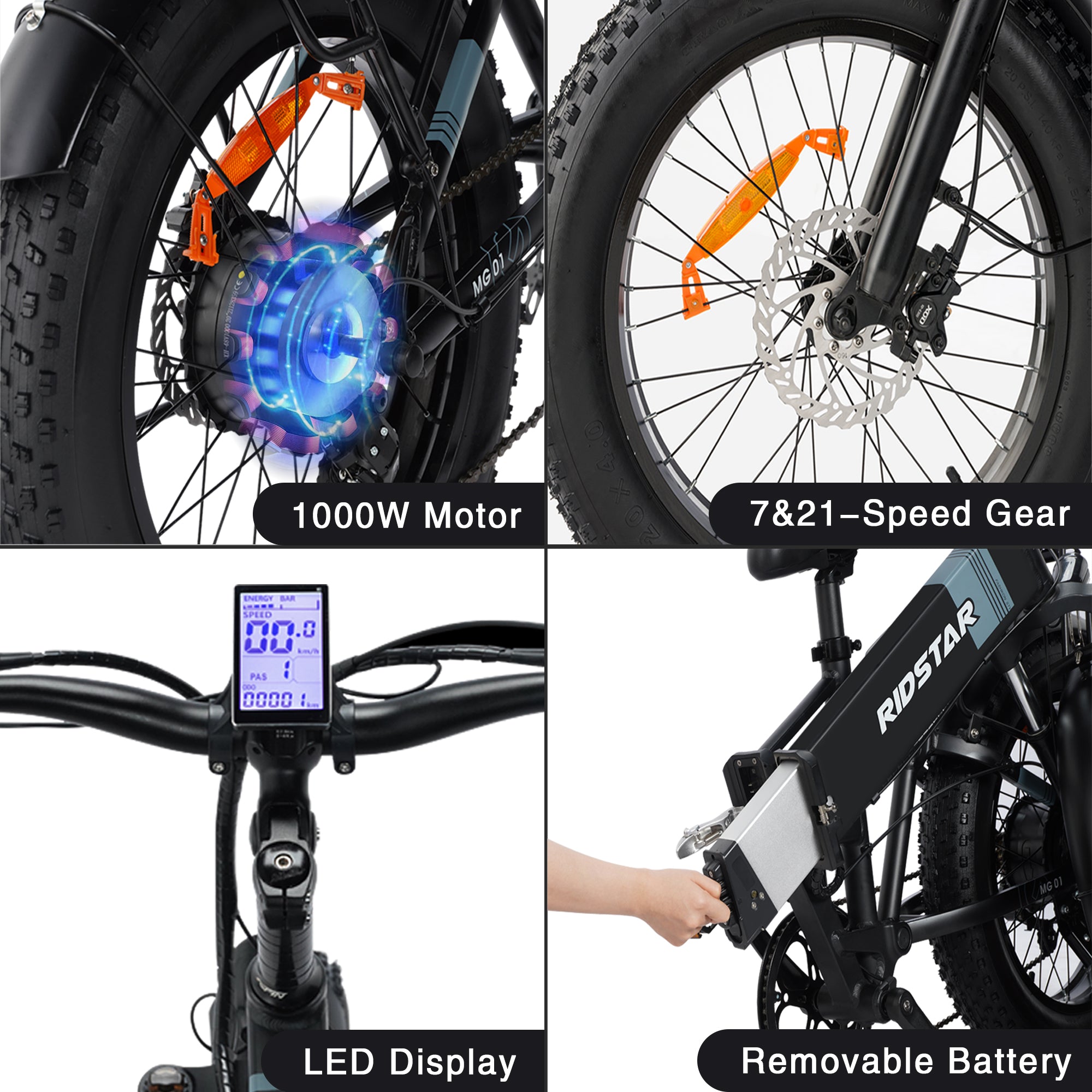 Electric Bike for Adults Foldable 1000W Motor,26 MPH 48V/14Ah 20" x 4.0 Fat Tire Removable Battery Electric Assist Bicycle with Shimano 7-Speed Snow Beach Mountain Ebikes